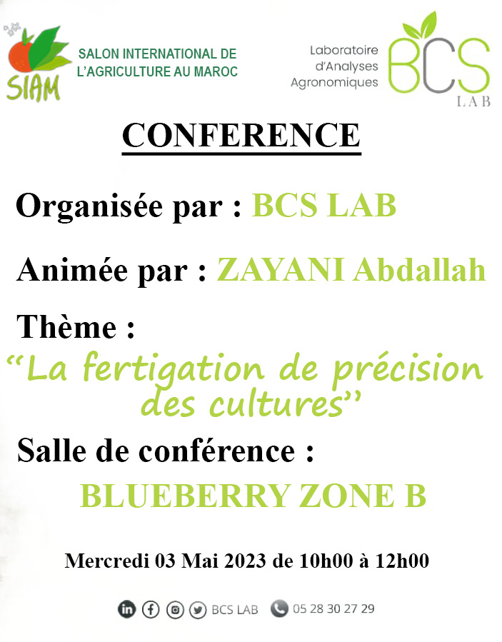 Conférence organisée par BCS LAB sur la fertigation de précision au SIAM.